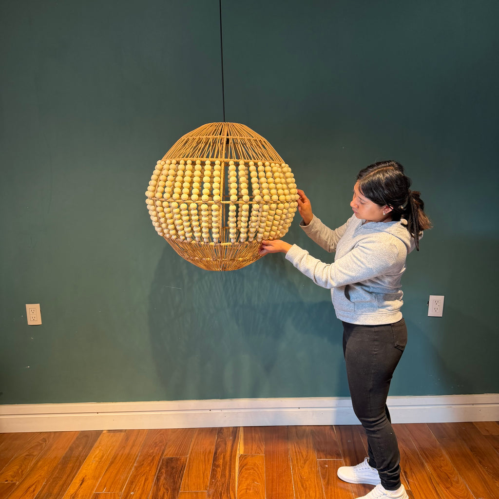 Aura - Lámpara Colgante de Kraft & Cuentas de Madera