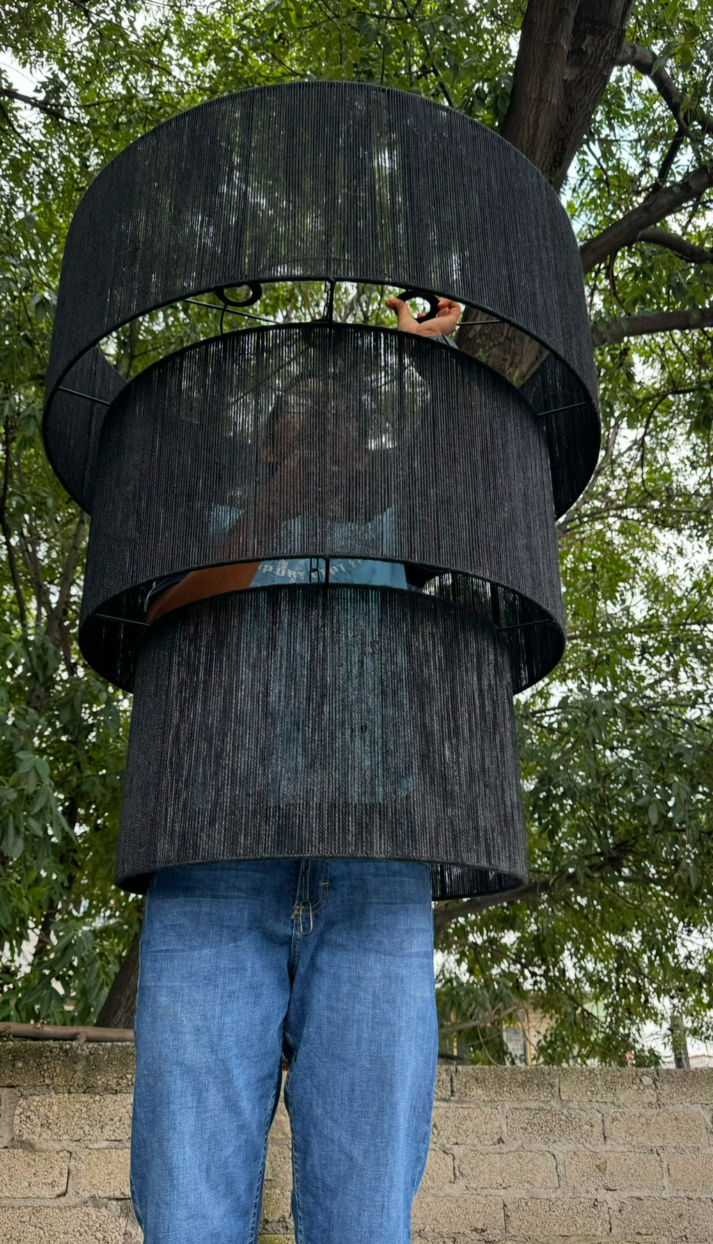 Tan - Lámpara colgante Yute Negro