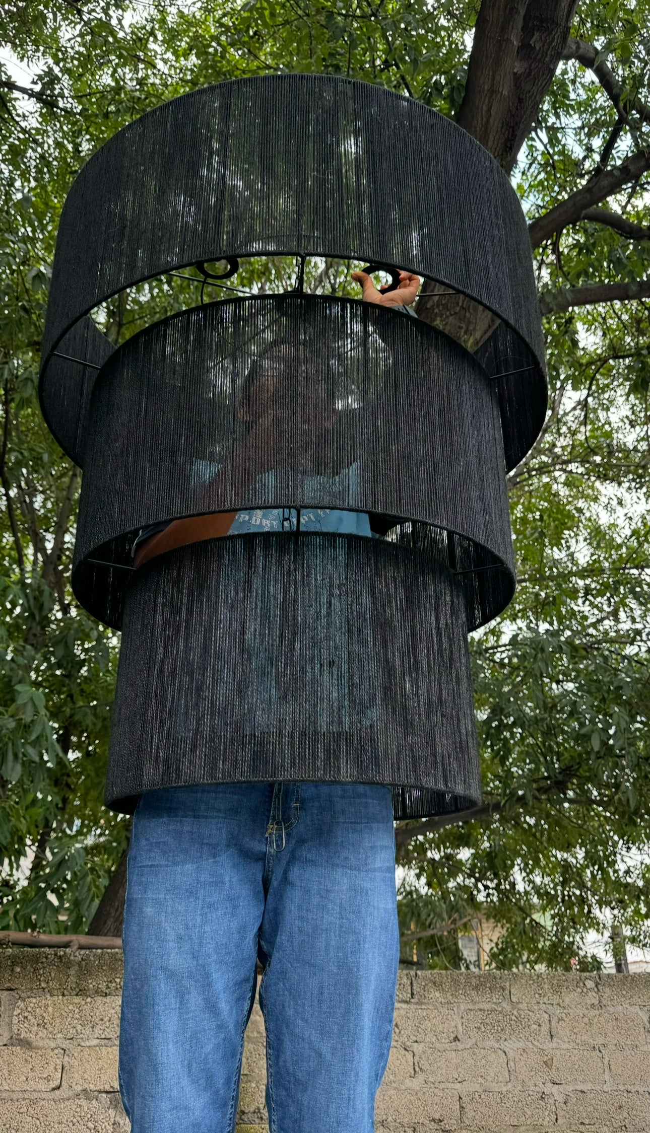 Tan - Lámpara colgante Yute Negro