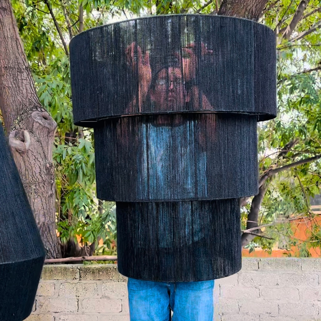 Tan - Lámpara colgante Yute Negro