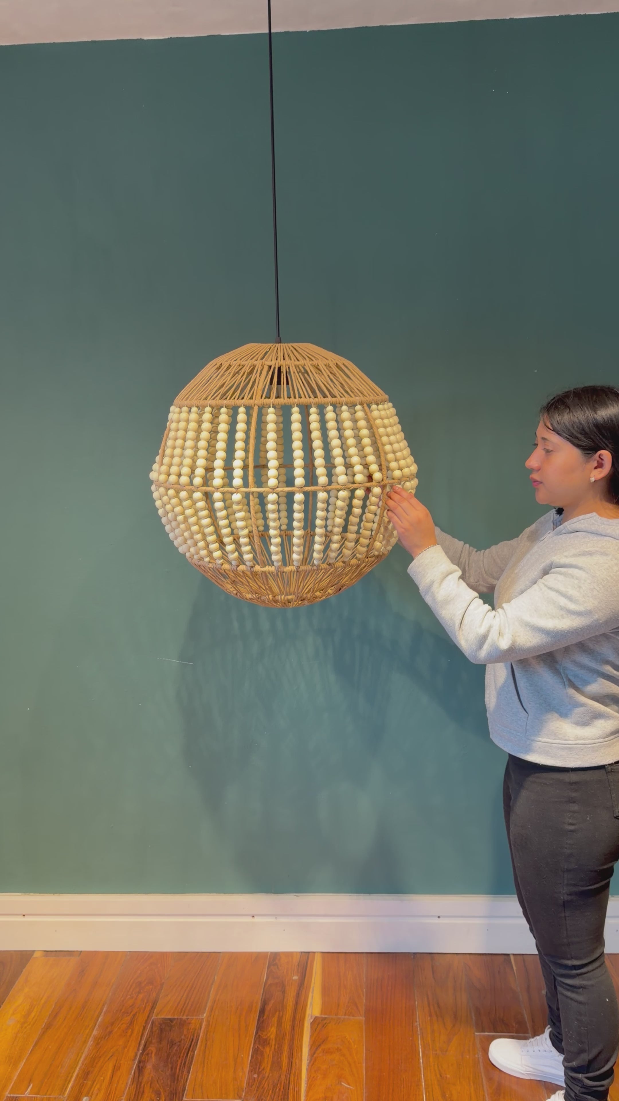 Aura - Lámpara Colgante de Kraft & Cuentas de Madera